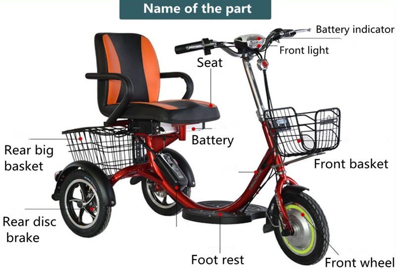 Double Basket Adult Electric Tricycle for Shopping Range per Power 31-60 km 25KGS