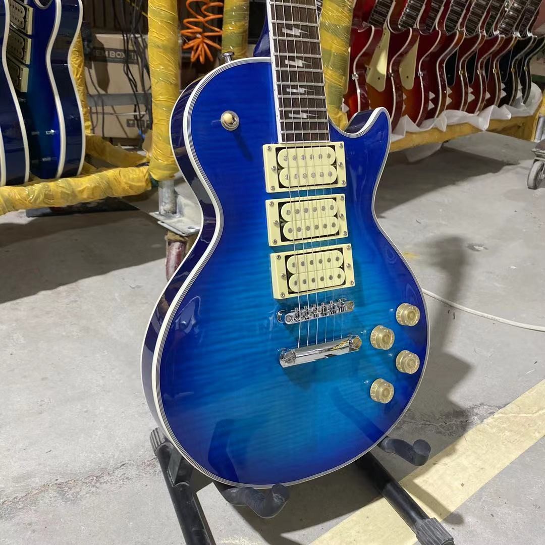 Custom LP Style Ace Frehley Hummbucker Pickups Electric Guitar with Rosewood Fingerboard Mahogany Body Blue Color Accept