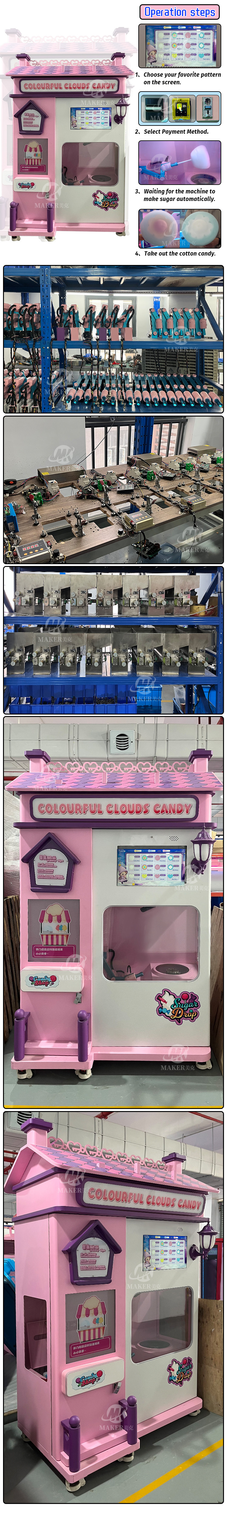 Automatic Pink Cotton Candy Vending Machine Dispensing Method 100-260V