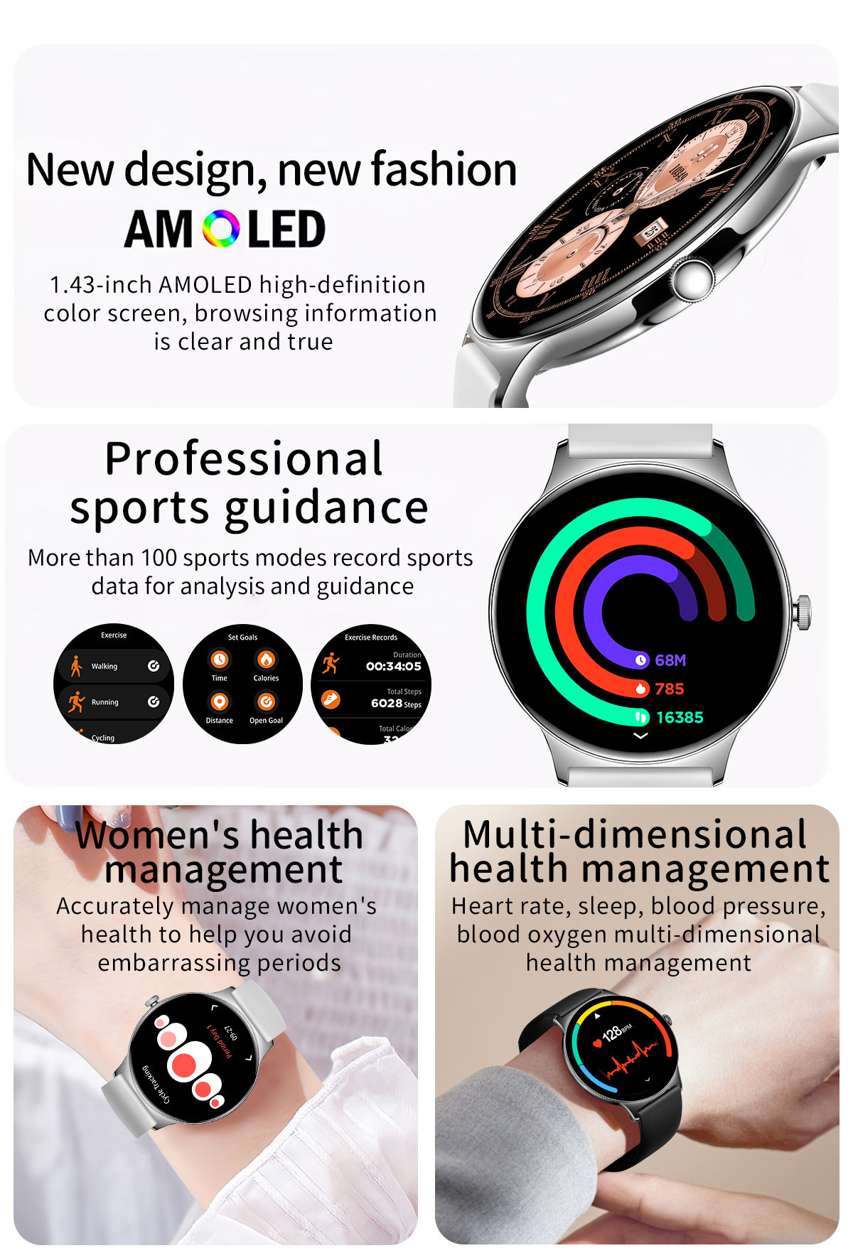 5.1Smart Women'S Bluetooth Watch Round Amoled Display OEM