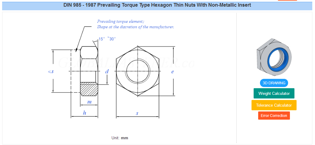 Direct Zinc Yellow-Chromate Plated DIN982 Hexagon Back Nuts with Nylon Self Lock Nuts