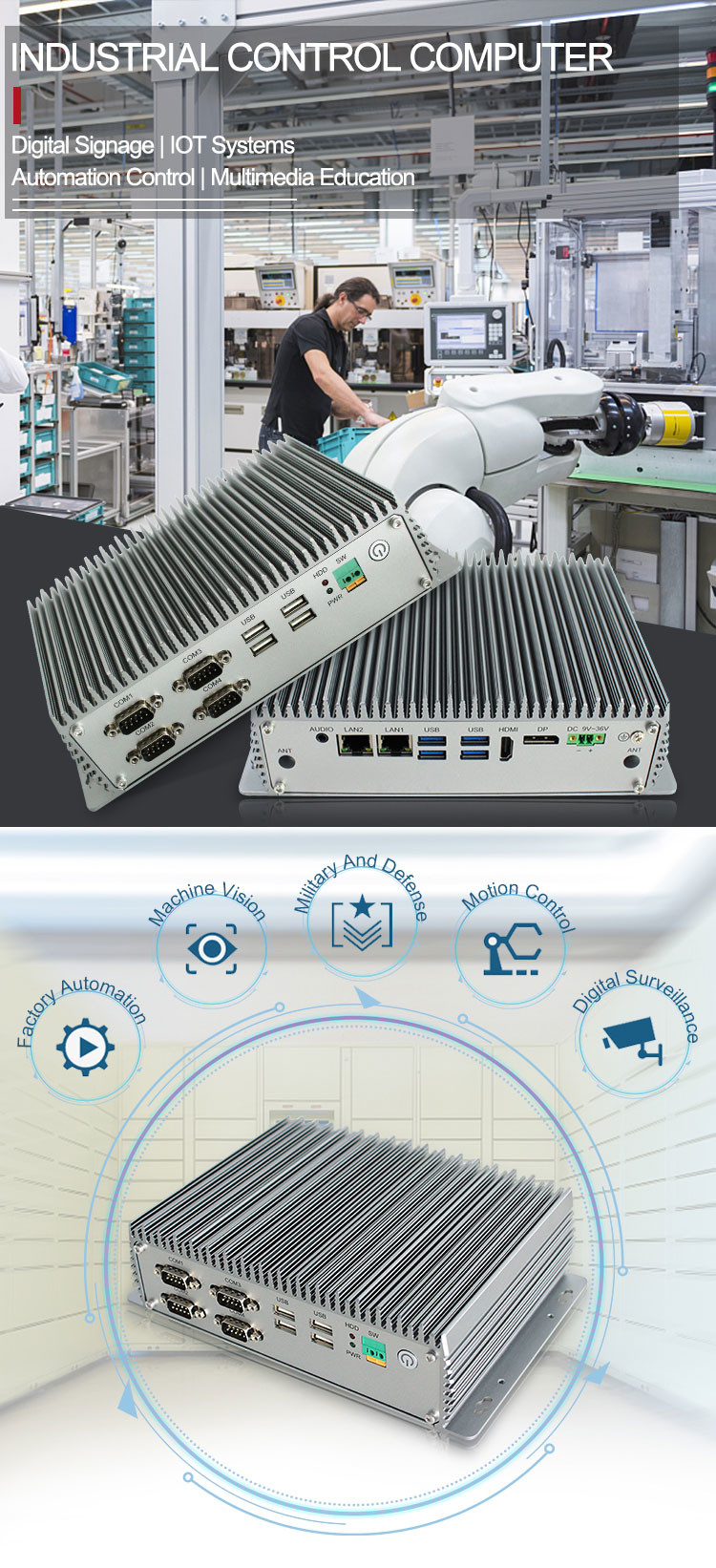 Intel 8th 4305U Industrial Embedded Box PC , 4 COM 9-36V Intel Industrial Pc