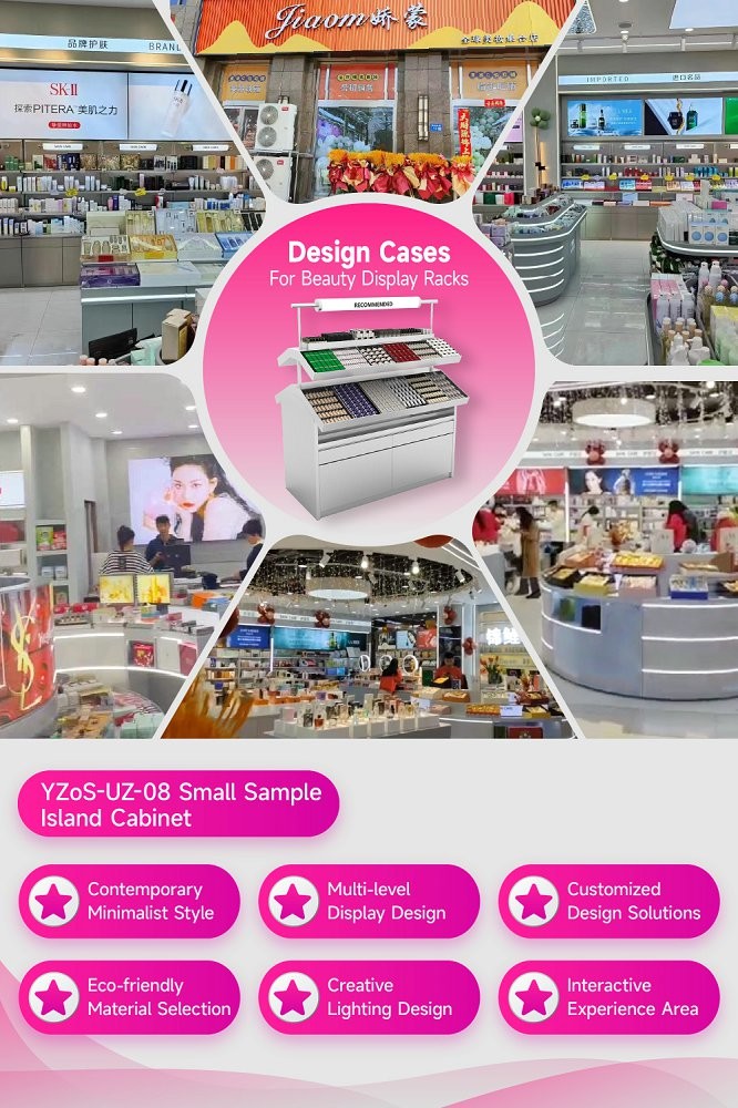 YZoS-UZ-08 80mm Milk-White Tube Skincare Display Cabinet with Magnetic Baffles