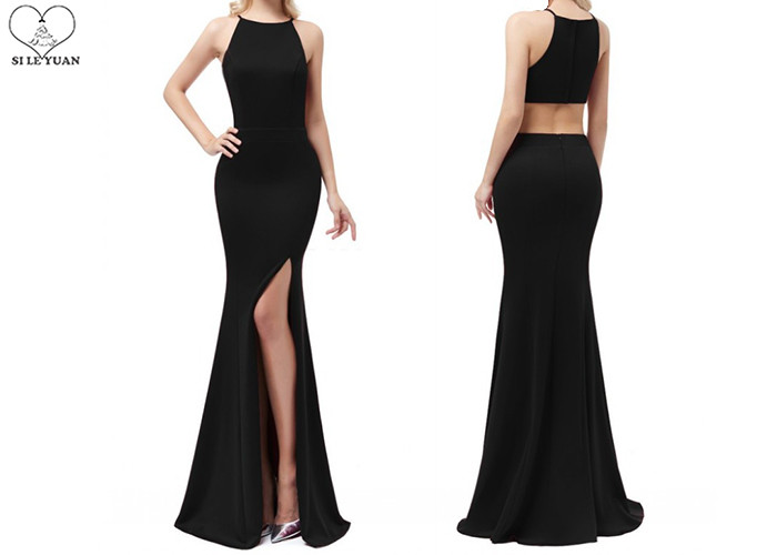 Mermaid Wedding Bridesmaid Dresses Floor Length High Slit Wine Elastic Fabric