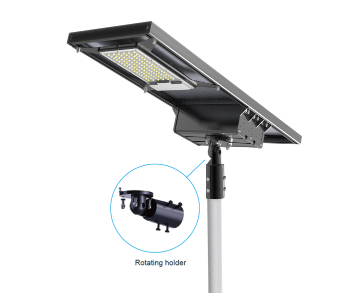 100W Rotating Angle LED Street Lamp Solar Light Integrated With Motion Sensor Monocrystalline Solar Cell