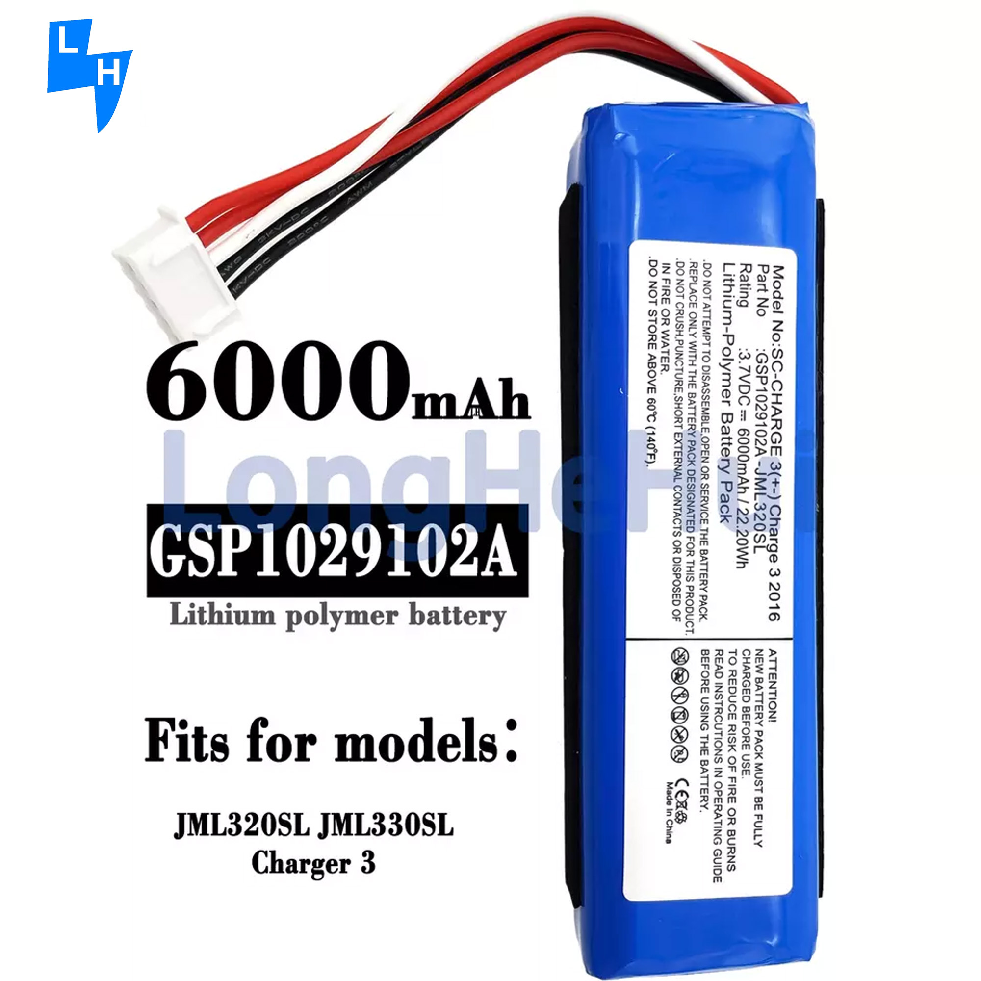 Replacement GSP1029102A Speaker Battery for JBL-Charger 3 2016 3.7V JML320SL JML330SL