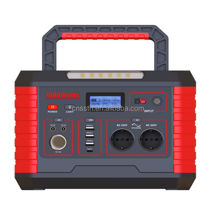 AC220v/240v/110v 1000W Portable Power Station Smart Emergency Solar Power Generator