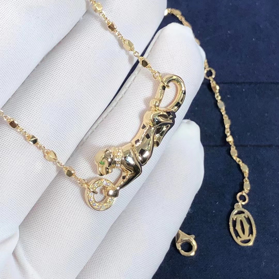 Car Tie 18k Gold PanthèRe De Car Tier Necklace Rose Gold Tsavorite Garnets VVS Diamonds