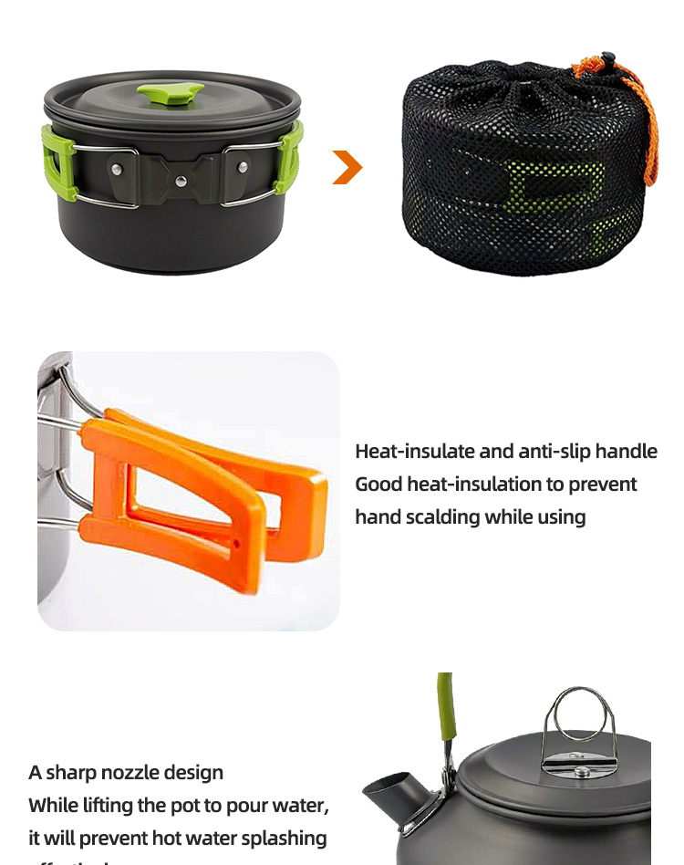 Best Selling Picnic Cookware Soup Pot Non-stick Camping Cookware Sets Aluminium Outdoor Cooking Pot Set With Storage Bag