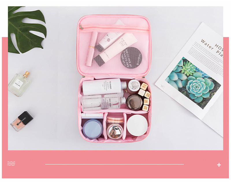 Printed Pattern Oxford Fabric Double Zipper Makeup Storage Bag