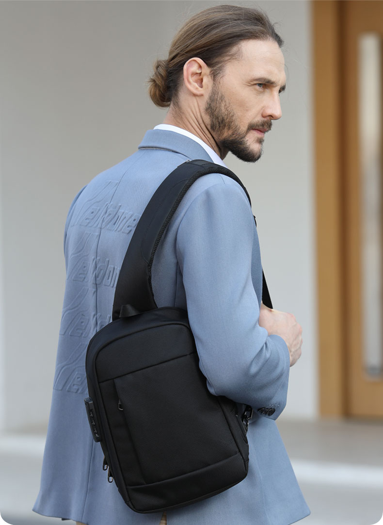 Factory wholesale custom logo business multifunctional waterproof anti theft sling bag men's chest bag