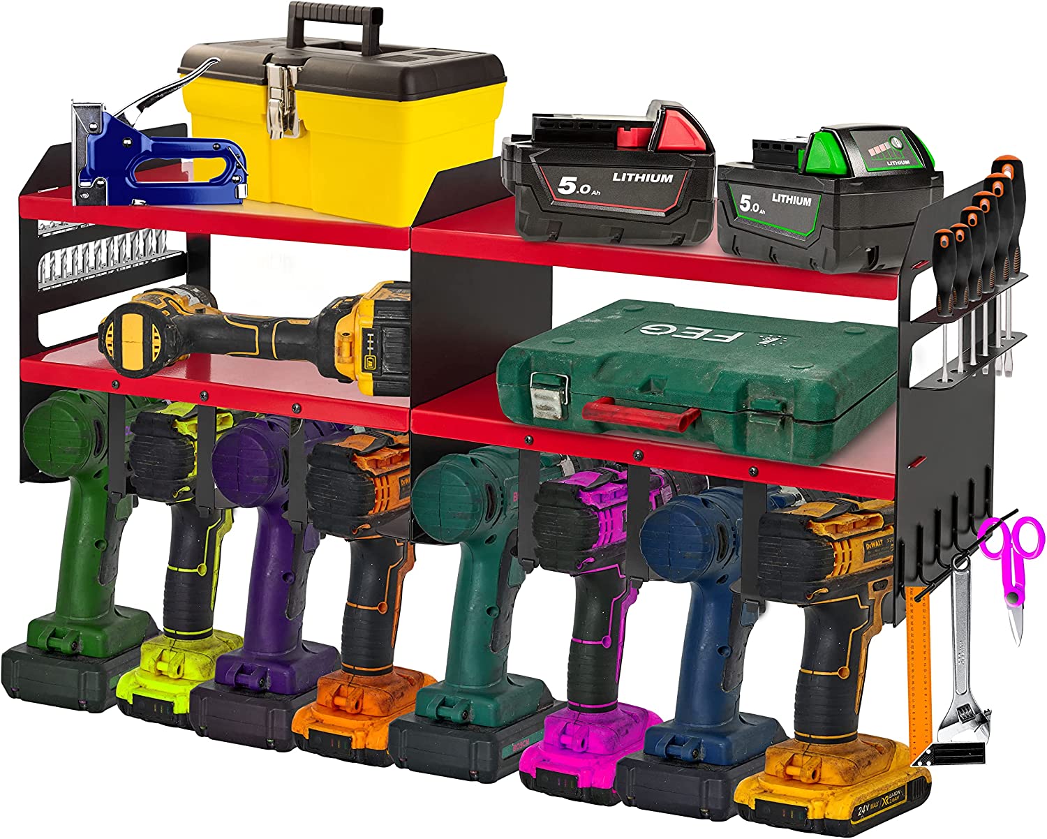 Carved Power Tool Organizer Wall Mount for Neatening and Storage of Heavy Duty Drills