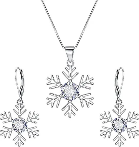 Rhodium Plated 925 Sterling Silver Jewelry Set 18 Inches Chain Length Silver Dangle Earrings