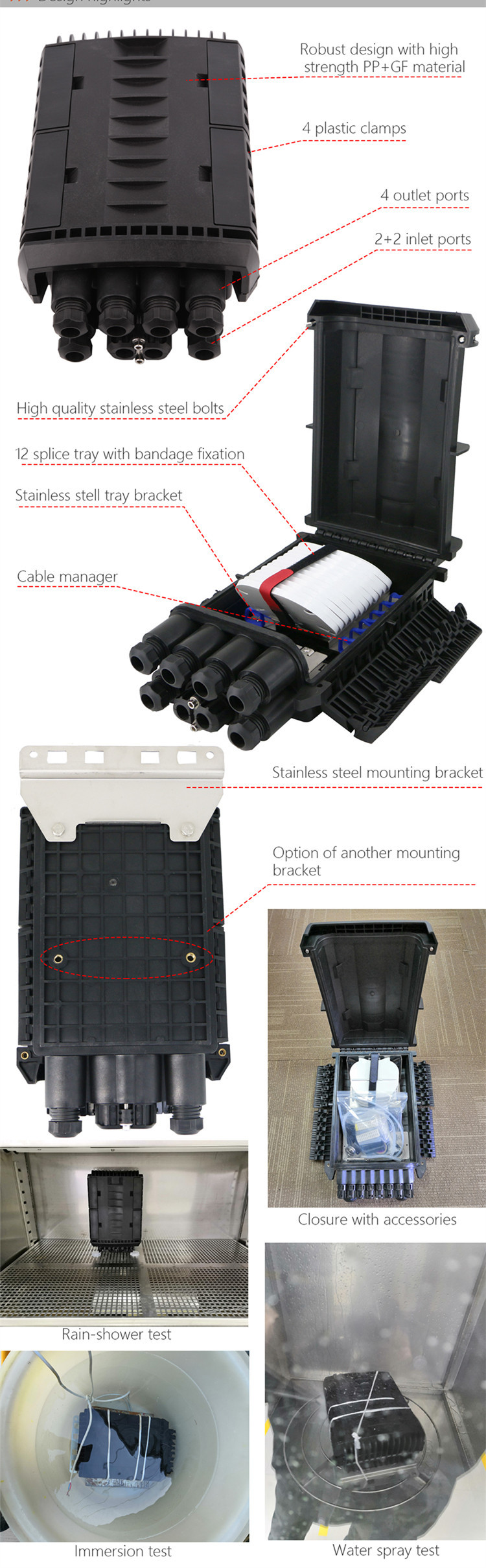 288 Cores Fiber Optic Splice Closure FOSC Wall Pole Mountable