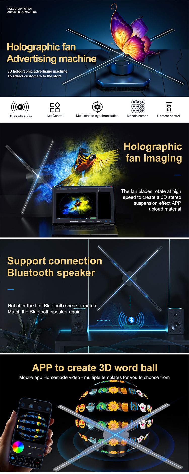 5mm Pixel Pitch Fan Hologram 3D Advertising Projector for Indoor Visual Merchandising