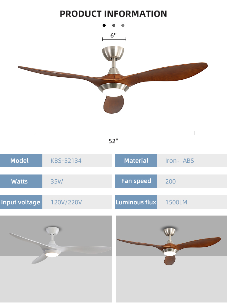 Popular 52 Inch 90lm/W ABS Blade Ceiling Fan With Light 50000hours