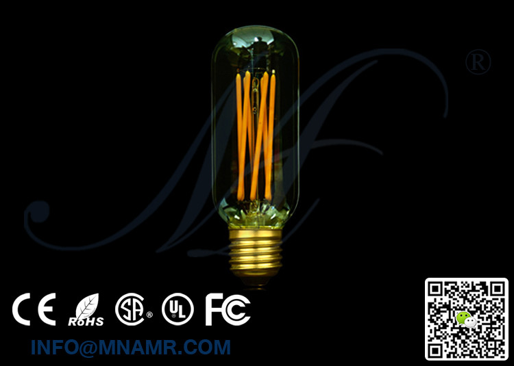 2W 4W 6W LED Filament Type Edison Bulb 2200K Warm Glow Dimmable Amber Tinted T45 Tubular 40 Watt Equal