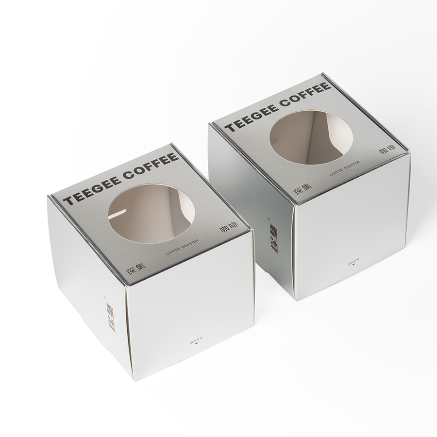 Square Paperboard Auto Lock Coffee Packaging Box With Cycle Window Custom Thickness