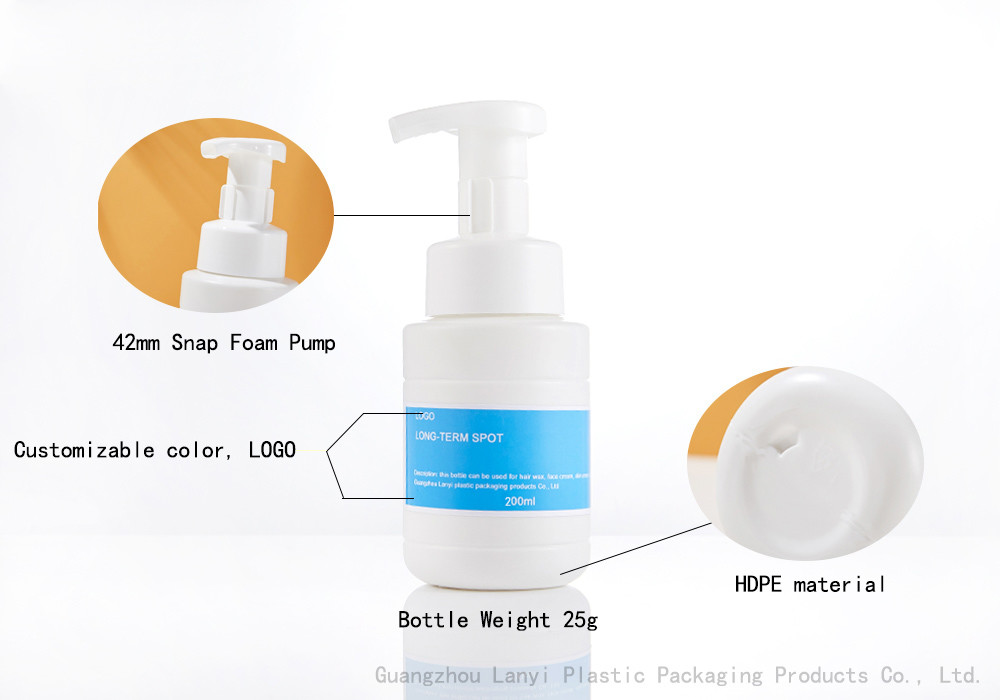 HDPE Facial Cleanser Snap 200ml Foam Pump Bottle