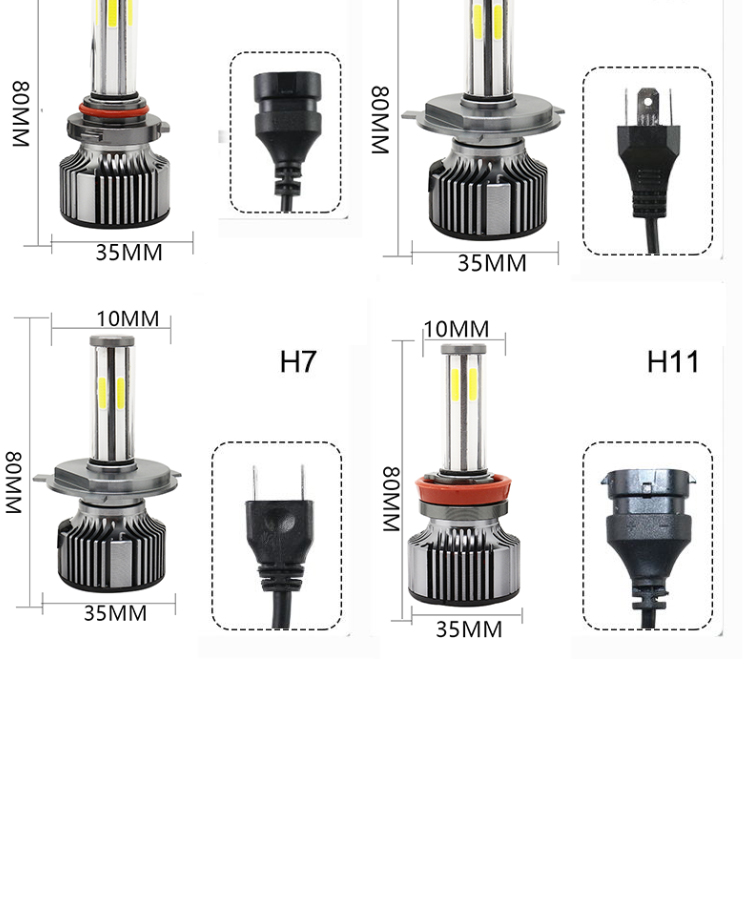 N6 Cars H4 Led Headlight 6 Side Highlight Modified H11 Headlight Bulb
