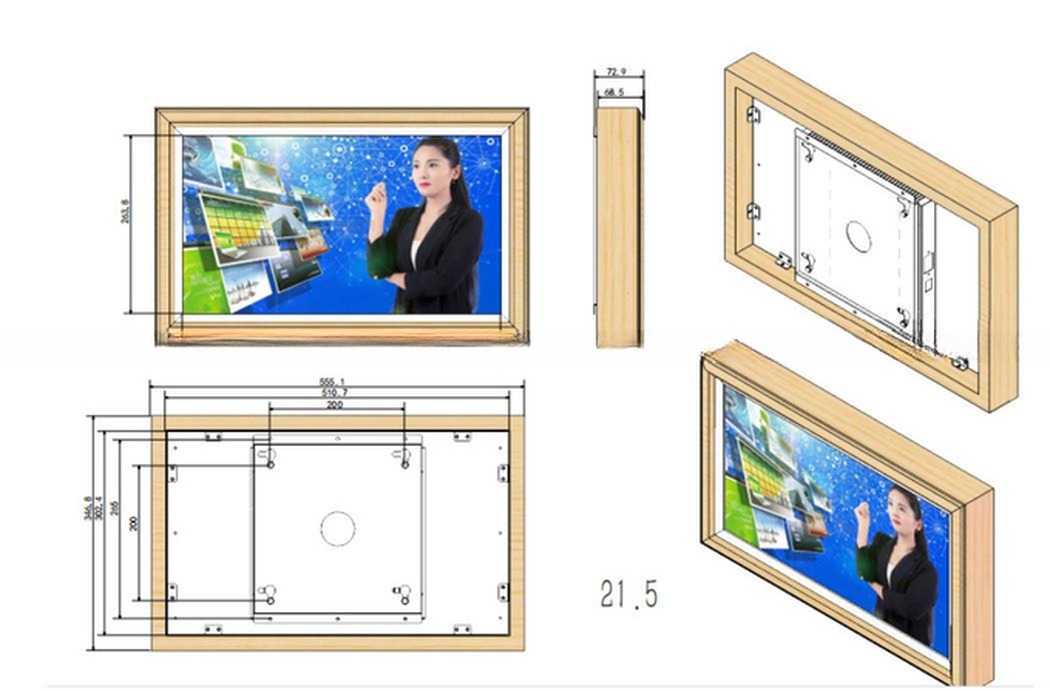 wooden frame 21.5" 22" inch LED LCD video photo display WIFI 4G network Android monitor for advertising exhibition NFT gallery