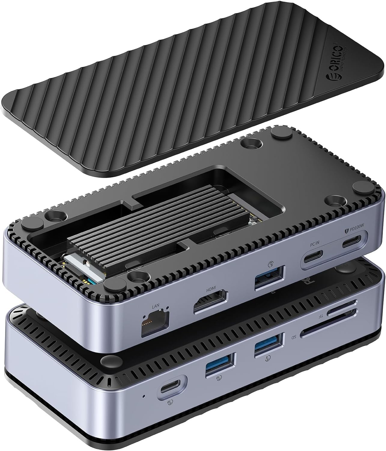USB C Displaylink Docking Station with 10Gbps USB 3.2 Gen2 M.2 NVMe/SATA SSD Reader