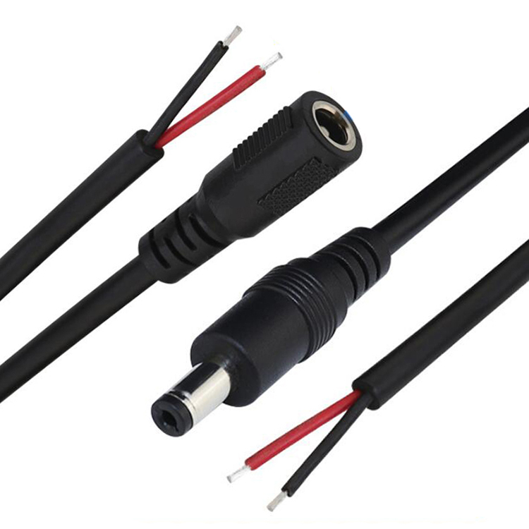 Custom Male Female Jack 1.35 2.5 2.1x5.5mm DC Cable Bare End Stripped Wire Pigtail Cable