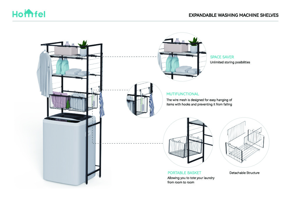 Pull Out Expandable 3-Tier Laundry Room Shelf Over The Washing Machine Storage Rack Space Saver Shelving Units With Rod