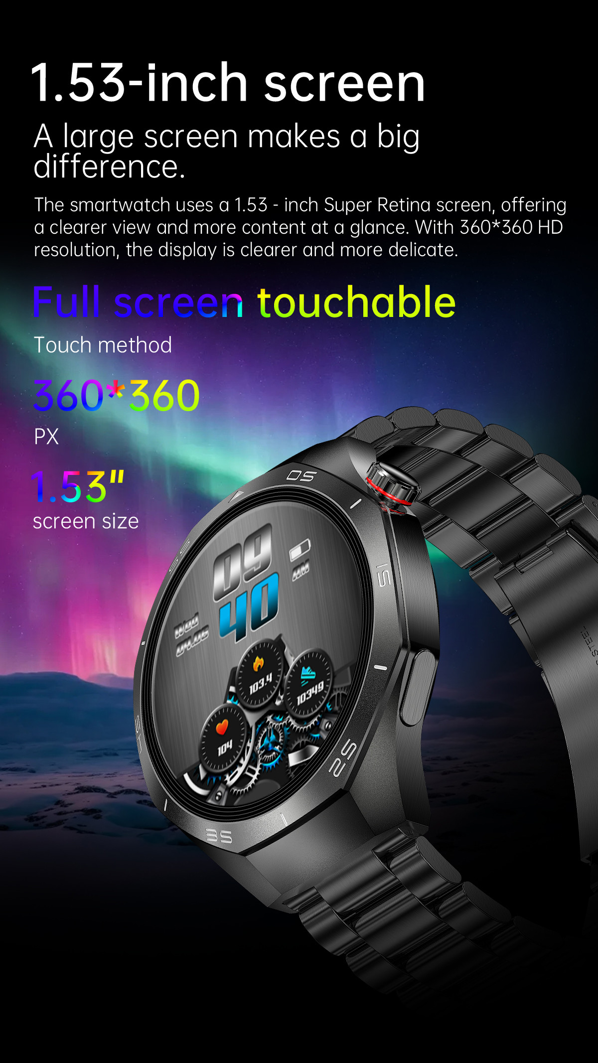 1.53-Inch Screen HW95 Alloy Case 280mAh High Capacity Health Monitoring LC