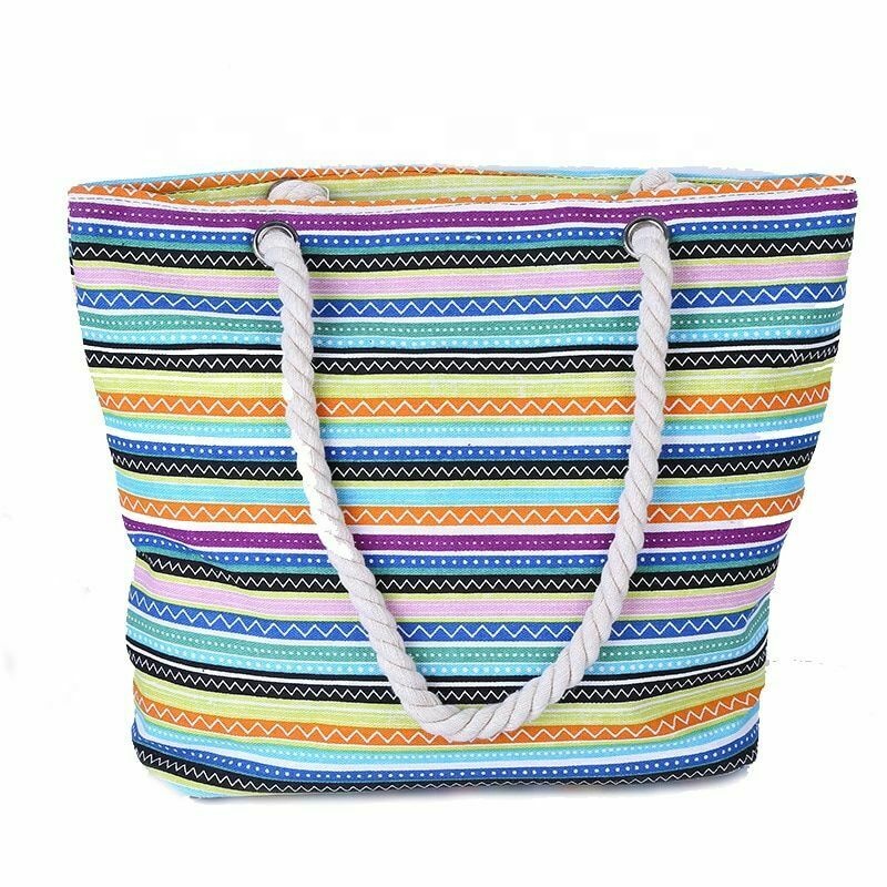 Beautiful Casual Stripes Beach Bag With Shoulder Strap Rope Organizer Promotional