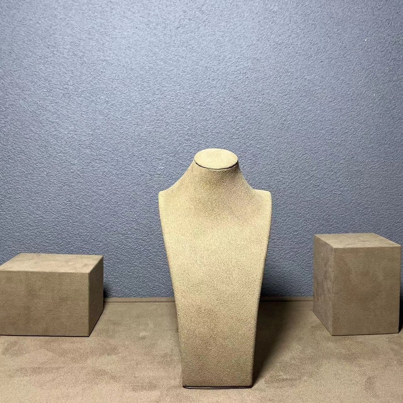 Brown Velvet Microfiber Necklace Medium Small Holder Stand Display Jewelry Stands Mannequin Bust Jewelry Organizer Displays for Shop Event Shows