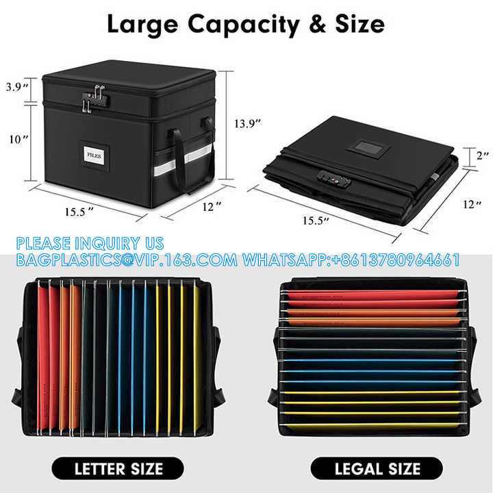 Reflective Strip Hanging Letter Size Fireproof Document Box Lockable Two Layer File Box Organizer