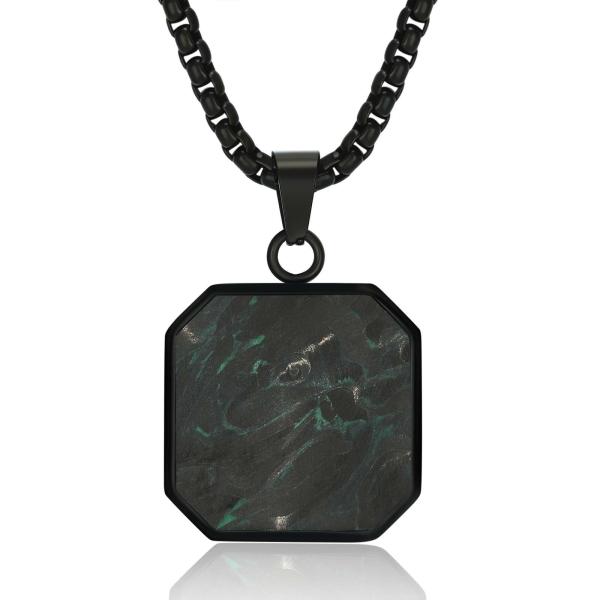 Forged Carbon Fiber Square Bar Necklace Pendant Waterproof Hypoallergenic