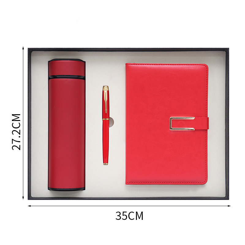 Customized Business Gift Set Stainless Steel Vacuum Cup Pen Magnetic PU Leather Notebook