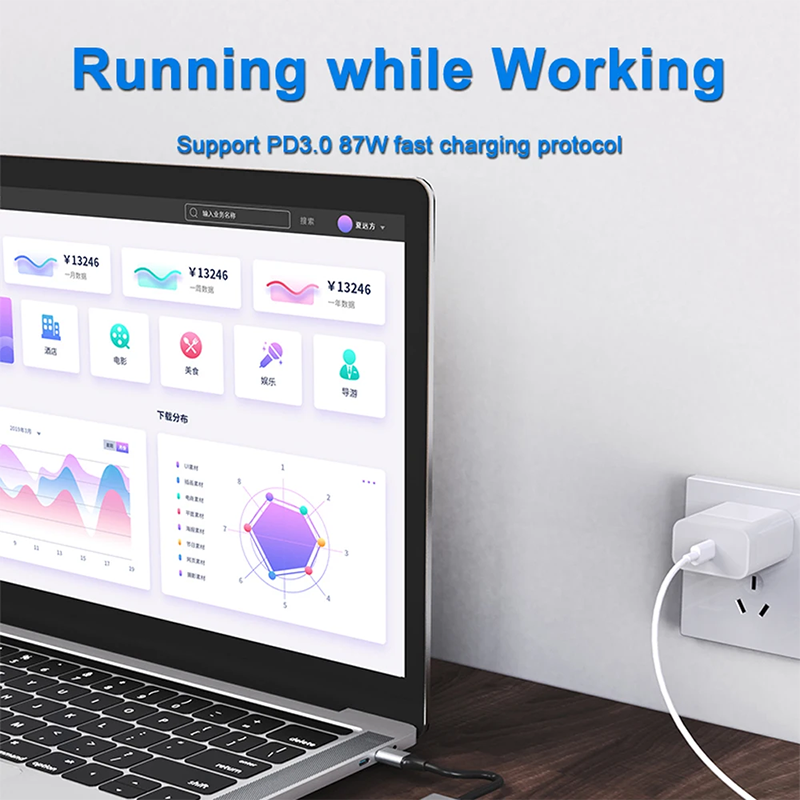 7 In 1 USB C USB-C Hub For Macbook Gray HDMI USB 3.0 USB2.0 RJ45 SD/TF Card Reader PD Output