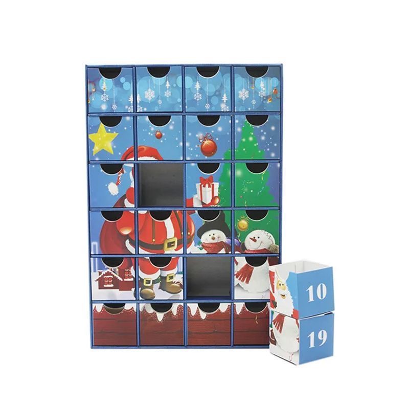 2025 New Custom Christmas Xmas Empty Advent Calendar Box Cosmetic Display Gift Packaging Drawer Box for Cosmetic Makeup Jewelry Beauty
