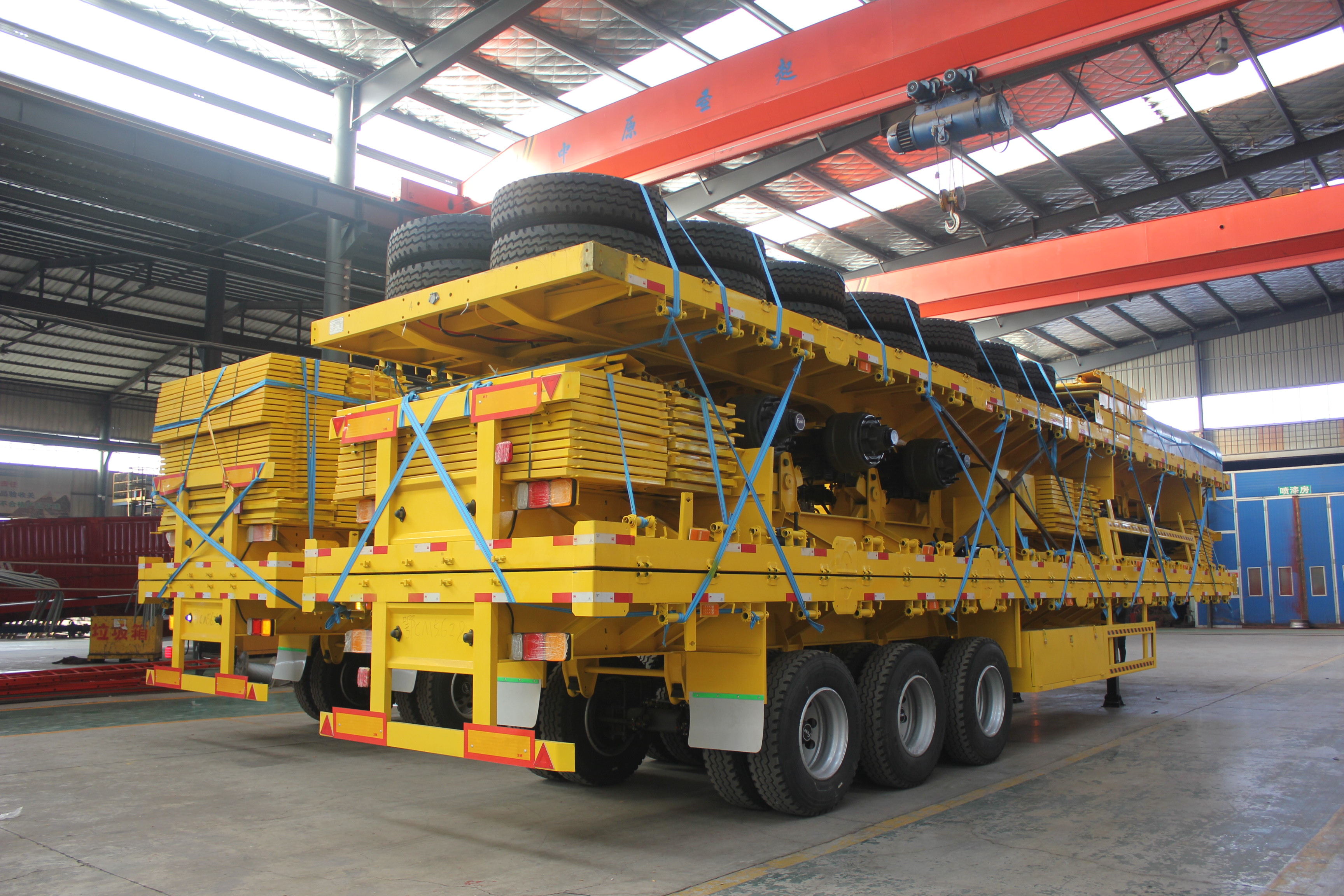 20ft 40ft Container Transport Flat Bed Trailer 3 Axle Flatbed Semi Trailer Moving Shipping