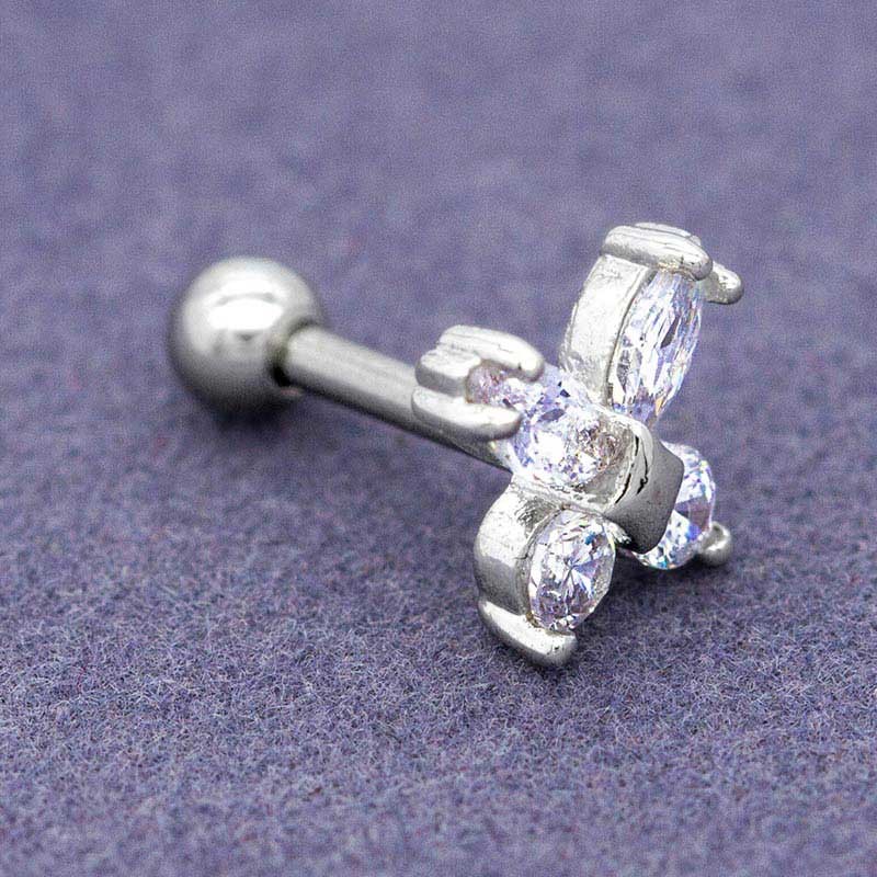 Shinny Zircon Gems 6mm Cartilage Stud Earrings 16G Silver Flower Ear Stud