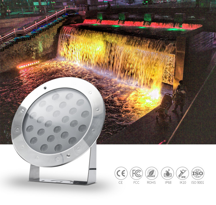 DMX512 Control Underwater LED Spotlights 24W Color Changing SS316L IP68 DC 12V