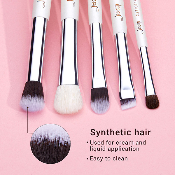 Jessup 15pcs Pearl White/Silver Aluminium Ferrule Eyeshadow Eyebrow Shader Makeup Brush Set T237
