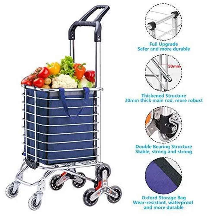 Upgraded Folding Shopping Cart Portable Grocery Stair Climbing Cart