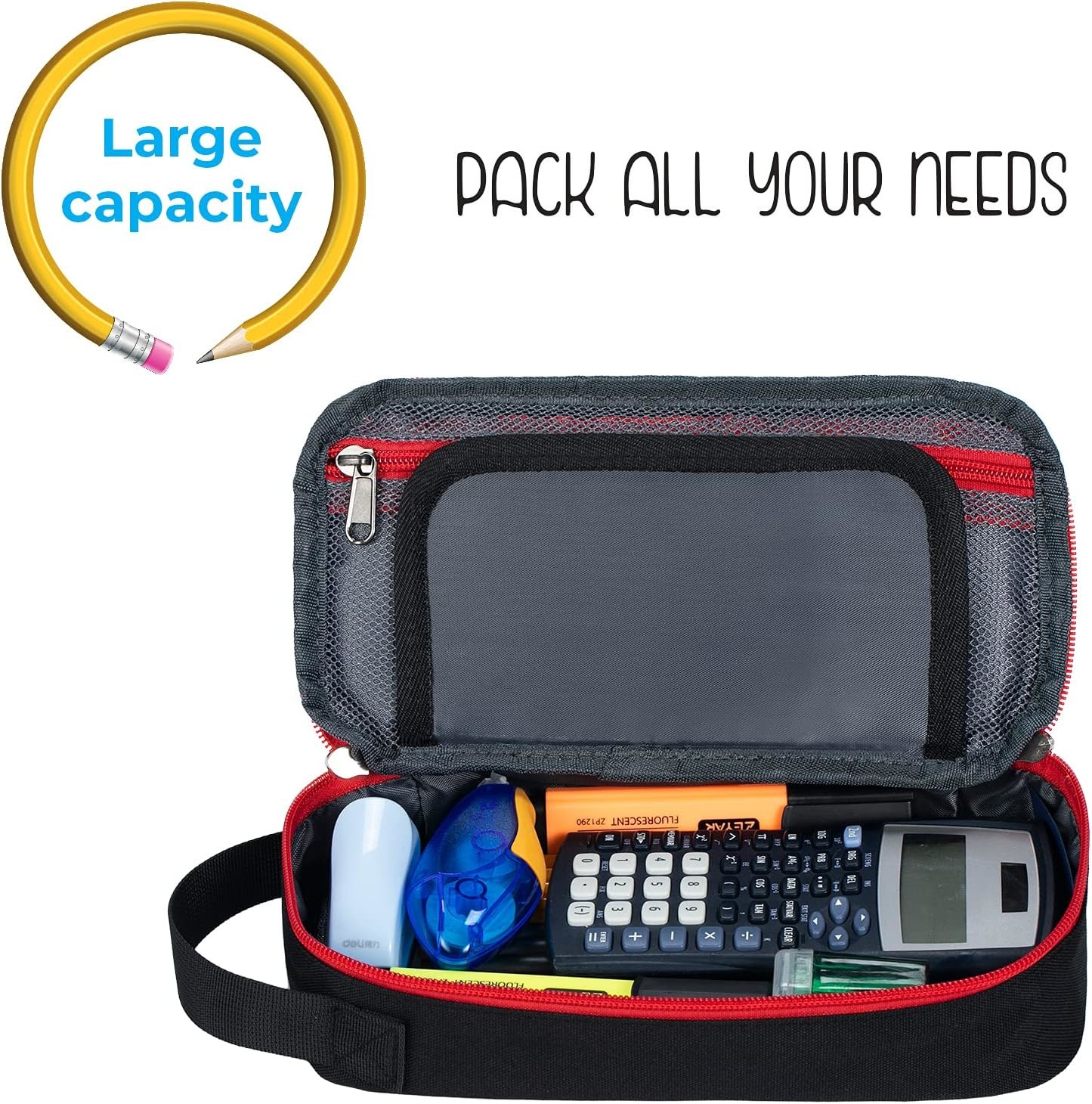 ECHSRT Large Pencil Case, Aesthetic Pen Pouch With Big Capacity, Minimalist Portable Stationery Bag With Handle For