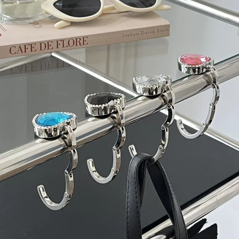 Crystal Alloy Foldable Handbag Hook Heart Shape Bag Table Hanger Hook