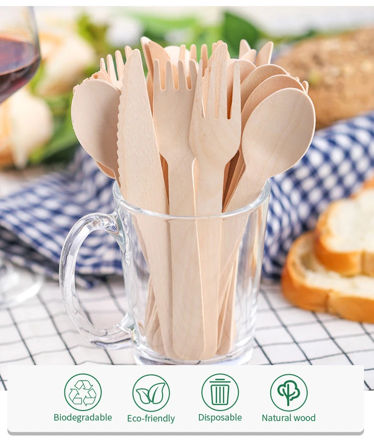 Biodegradable Wooden Disposable Cutlery Set Grade AB for Dining