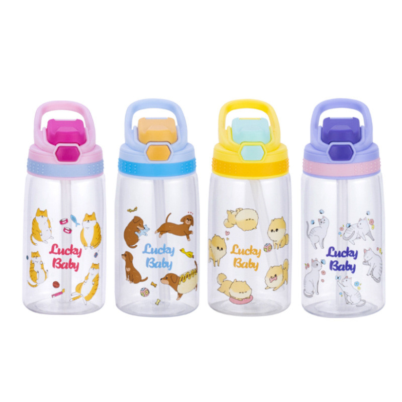 Eco Friendly Plastic Straw Cup 480ml Kids' Reusable Plastic Water Cup With Straw