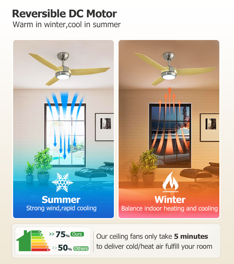 Plastic Blades LED Ceiling Fan with Light and Remote Pure Copper Motor Energy Saving 10