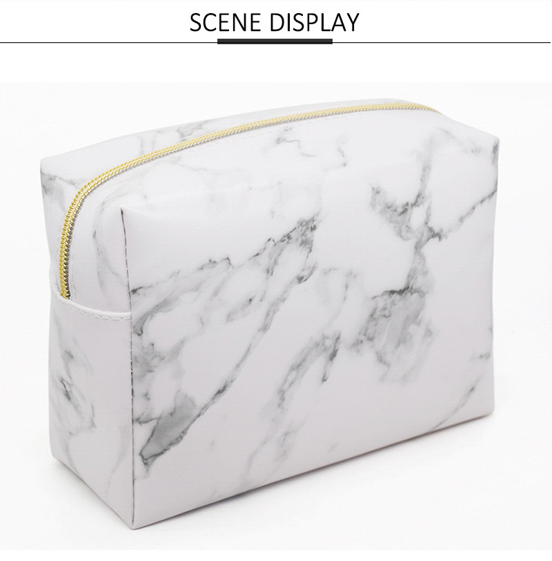 Large Capacity Waterproof Toiletry Wash Bag White Marble Leather