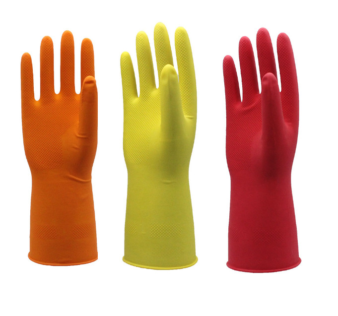 Dipped Flock Lined Latex Rubber Gloves Household Cleaning Gloves Reusable