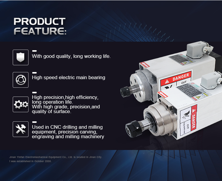 Woodworking Engraving and Milling 1.5kw Square Air Cooled Spindle Motor 18000rpm ER20