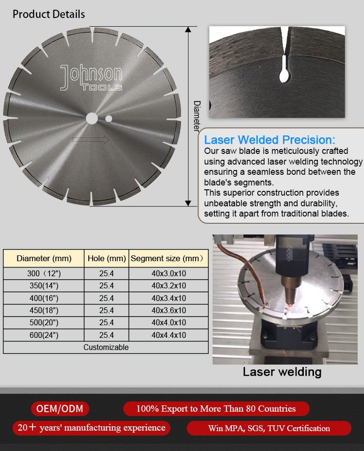10" Laser Welded Concrete Diamond Blade With Hexagon Hole